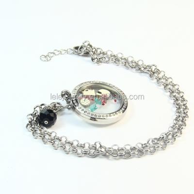 China Wholesale Clear Glass Stainless Steel Last Design Memory Pendant Floating Charms Necklace for sale