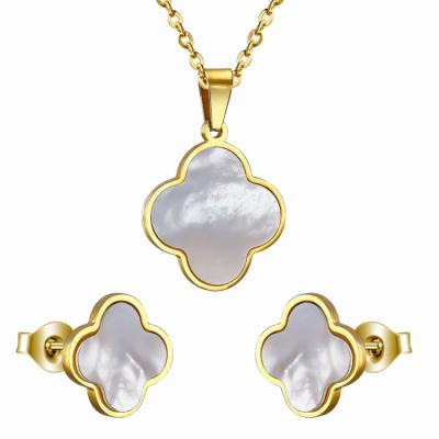 China 2018 Stainless Steel 18K Gold Necklace And Earring Sets For Women Clovers for sale