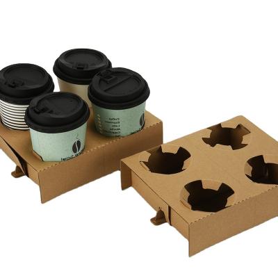 China Customized Disposable 4 Grid Paper Cup Holder Coffee Milk Tea Shop Paper Cup Holder Tray for sale