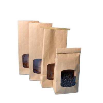 China Recyclable Transparent Coffee Nut Coffee Bag Window Wrapping Paper Bag Thick Kraft Paper Packaging Bag for sale