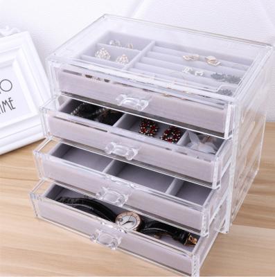 China Clear Holder Tray Drawers Acrylic Jewelry Box Necklaces Rings Display Case Storge Box Jewelry Display Case Velvet Jewelry Organizer for sale