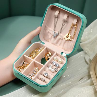 China Travel Leather Jewelry Box Ring Storage Organizer Mini Organizer Earring Storge Box Jewelry Small Necklace Portable Storage Case for sale