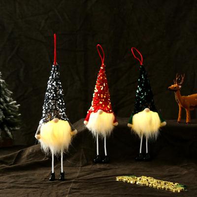 China Wholesale Plastic+cloth+wood Christmas doll long-legged faceless luminous house old man doll dwarf sequined ornaments for sale