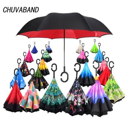 China Morden CHUVABAND Luxury New C Creative Custom Printing Hook Handle Reverse Umbrella Self-Holding Reverse Double Layer Magic Windproof Car for sale