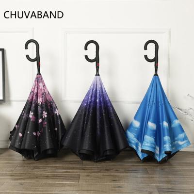 China Morden CHUVABAND 23Inch 8k Luxury Easy Open Double Layer Automatic Reverse Invert Umbrella With C Handle for sale