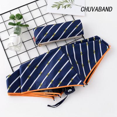 China Morden CHUVABAND Fashion Gold Bow Knot Umbrellas Pocket Luxury Rainy 4 Light Fold Umbrella For Women Mini Manual Stripe Umbrella UV for sale