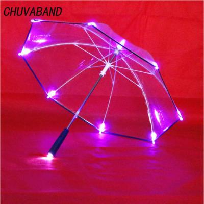 China CHUVABAND Luxury Custom Logo Portable PVC Led Umbrella Light Clear Led Luminous Glow Rib Bubble Transparent Poe Light Umbrella for sale