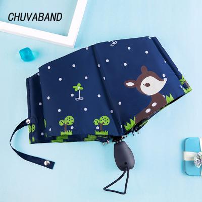 China Morden Design Beautiful Cartoon Fawn Pattern Folding Rainy Automatic Umbrella Girls Anti-UV Luxury Cute Boys Gift CHUVABAND Elk Animal Umbrella for sale