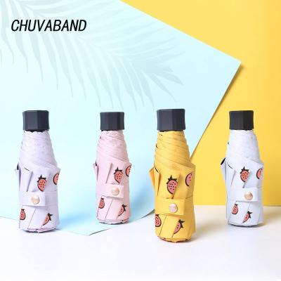 China Morden CHUVABAND Cis Fruit Strawberry Umbrellas Pocket Luxury Rainy 5 Light Times Umbrella For Women Mini Small Manual Umbrella UV YS200011 for sale