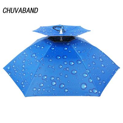 China Morden CHUVABAND Luxury Wholesale Double Layers The Main Promotional Foldable Umbrella Hands Free Head Cap Umbrella For Outdoor Activities for sale