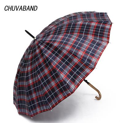 China CHUVABAND 21 Inch 16k Handle Men's Waterproof Umbrella Retro Plaid Umbrella Large Strong Umbrella Windproof Golf Casual Running Long for sale