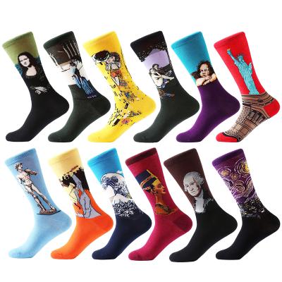 China Wholesale Mona Lisa Autumn Winter Women Personality Art Van Gogh Mural World Famous Painting Breathable Men Socks Oil Funny Happy Socks for sale