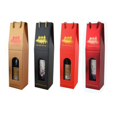 China Various Color Biodegradable Design Single Bottle Wine Box Customized Printing Paper Carry Box for sale