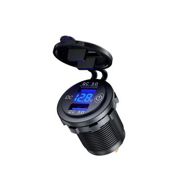 China Dual Voltage Monitoring QC 3.0 USB Charger Quick Motorcycle USB Charger Socket Auto LED Display for sale