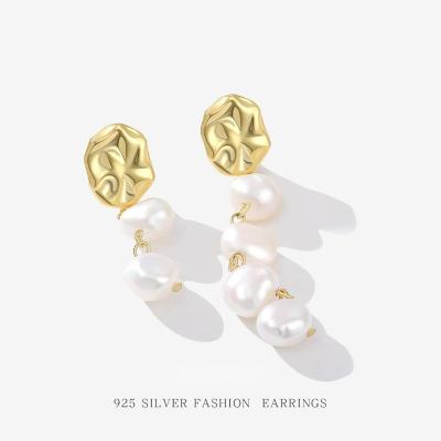 China New S925 Pearl Stud Earrings Fresh Simple Simple Design Romantic Silver Freshwater Baroque Earrings Creative Design for sale