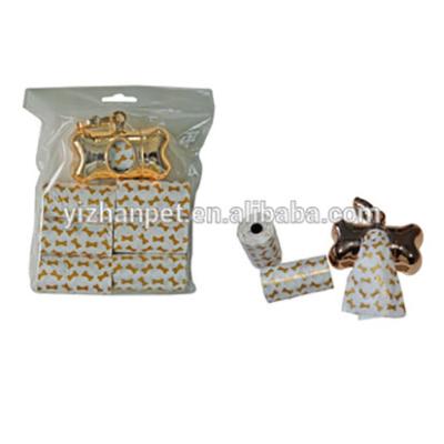 China Sustainable Luxury Gold Dog Waste Bag Dispenser With Printed Poop Bag for sale