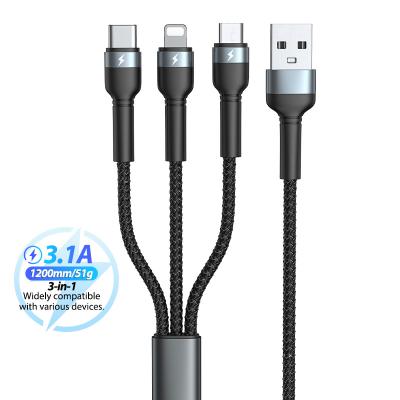 China Hot Selling MP3/MP4 Player 1.2M 3 in 1 Cable Charger Micro USB Type C Nylon Braid Quick Charging Cable for Mobile Phone Cables for sale