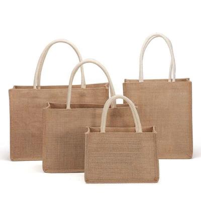 China High Quality Natural Eco-friendly Handled Jute Sack Shopping Bag Printing Burlap Waterproof Tote Bag for sale