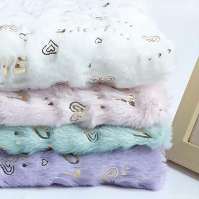 China China Fabric Manufacturer Bunny Hair Cheap Fleece Fabric Letter Design Gold Foil Velvet Plush Fabric Shrink-Resistant Super Soft for sale