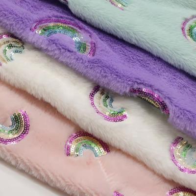 China Hot Sale Shrink-Resistant Factory Outlet Bunny Shorts Pile Cheap Piling Velvet Sequins Fabrics Textiles Embroidery Rainbow Style for sale