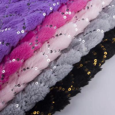 China Free Sample Cheap Wholesale Embroidery Sequin Polyester Plush Flock Velvet Fleece Fabric Shrink-Resistant for sale