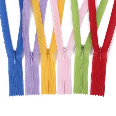 China Factory direct sale 3# viable nylon invisible zipper colorful lace fabric auto lock clothing zippers common stock for dress clothes for sale