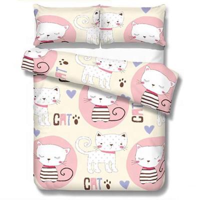 China Anti-Static Cats Print Cartoon Kids Bedding Set Bed In A Bag King Set Fitted Duvet Cover Set For Teenage Girl for sale