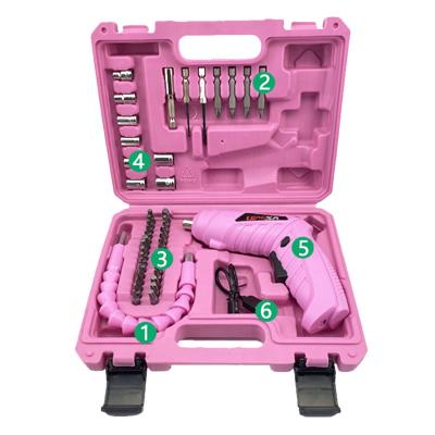 China Pink Color Amazon Women Kids Mini Folding 4.2V Li-ion Lithium Battery USB Rechargeable Electric Screwdriver Tool Kit 5 Packs for sale