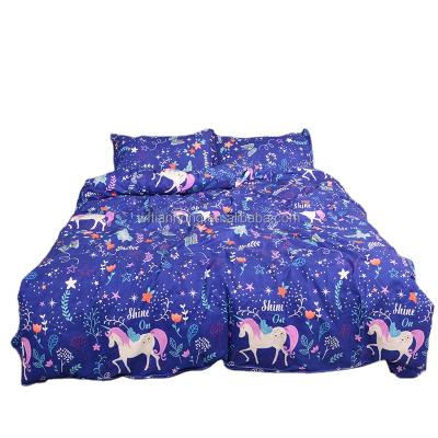 China Breathable 110 Grams Dark Blue Twill Polyester Unicorn Four-Piece Fabric for sale