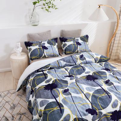 China Light Luxury Linen Style Linen Anti-static Jakar Hemp Bedding Set Dark Blue Irregular Round Pattern Cover Set for sale