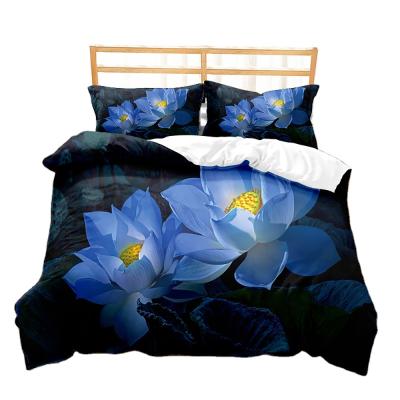 China Nondisposable Tie Dye Bedding Flamingo Black Bedding Set With Blue Lotus 3D Pattern Printing 100% Tech Polyester Wolf Dye Bedding for sale