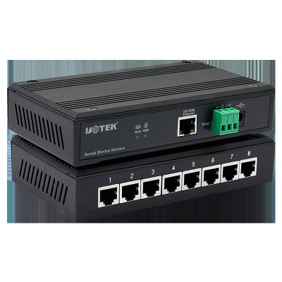 China Bi-directional data transmission between serial and Ethernet UOTEK UT-6808 8 TCP/IP to RS232/485/422 ports serial to Ethernet device serial server for sale