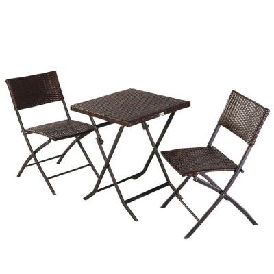 China New durable hot sale outdoor folding rattan chair leisure outdoor small balcony coffee table three-piece set for sale