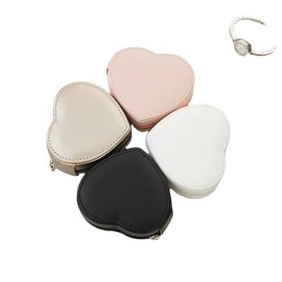 China Sencai Lovely Portable Jewelry Box Mini Heart Travel Organizer Leather Rings For Women Wedding for sale