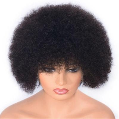 China Kinky Curly Brazilian Virgin Hair Lace Front Afro Curly Lace Wigs Short Human Hair Wigs Glueless 8 Inch Natural Color for sale