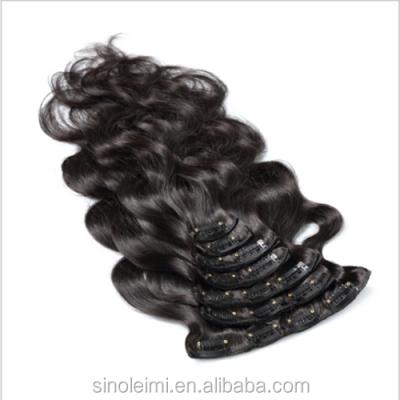 China Body Wave Remy Clip In Hair Extensions #1B Wavy Clip On Hair Extension 7pc/120g for sale