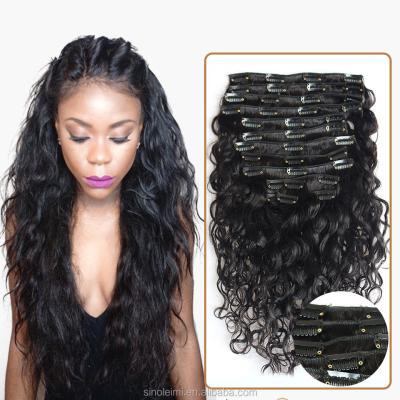 China Prefer Raw Indian Water Wave Clip In Hair Extensions With Full Head for sale