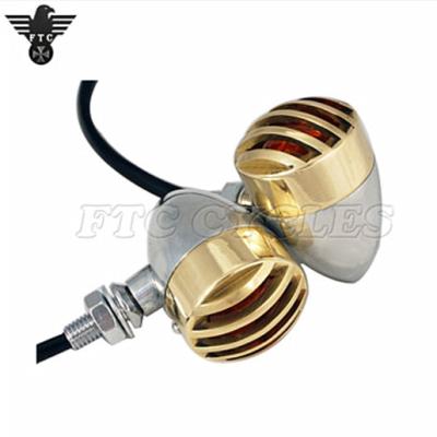 China Heavy Duty Brass Cast Aluminum Grill Vintage Motorcycle Turn Signals For Harley Cafe Racer for sale