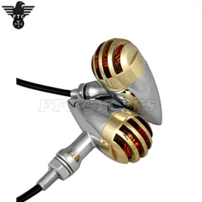 China Solid Cast Aluminum Brass Grilled Vintage Motorcycle Aluminum Turn Signal Lights for sale