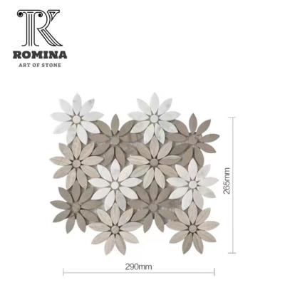 China Wholesale hot sale marble mosaic tile stone flower mosaic tiles waterjet mosaic flower tiles manufacturer for sale