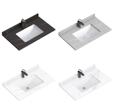 China Modern Public Bathroom Sinks Black Color Commercial Bathroom Double Sinks With Countertop for sale