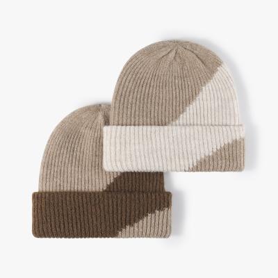 China COMMON Custom logo fashionable wool color blocking outdoor winter beanie for sale