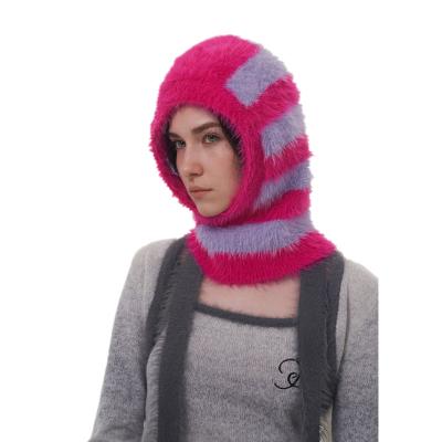 China COMMON Winter striped fake fur balaclava personalized scarf and hat combo for sale