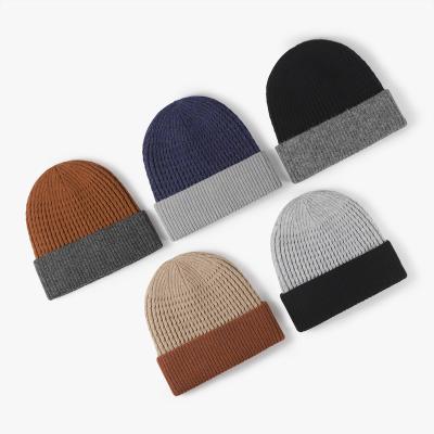 China COMMON Colorblock jacquard autumn and winter knitted hat for men ,outdoor velvet thickened cold hat for sale