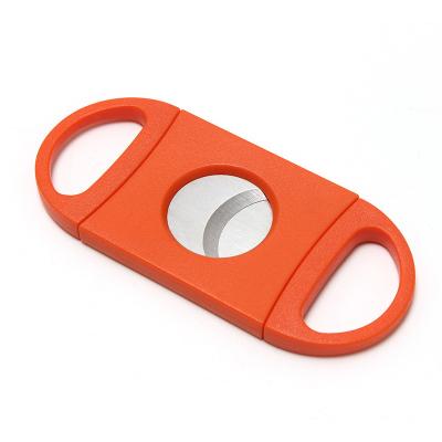 China Orange Plastic Logo Cigar Cutter Custom Logo Cheap Custom Cigar Accessories Double Blade for sale