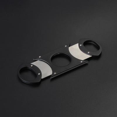 China Wholesale Custom Portable Classic Logo Black Metal Portable Cigar Accessories Cutter for sale