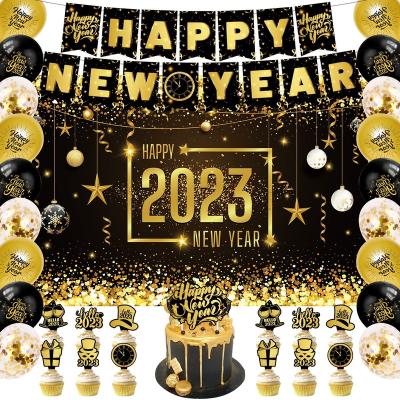 China Beautiful Gold 2023 New Year Festival Party Decoration Banner Pull Flag Waist Insert Latex Balloon Background Black Cloth Ball Colorful Balloons for sale