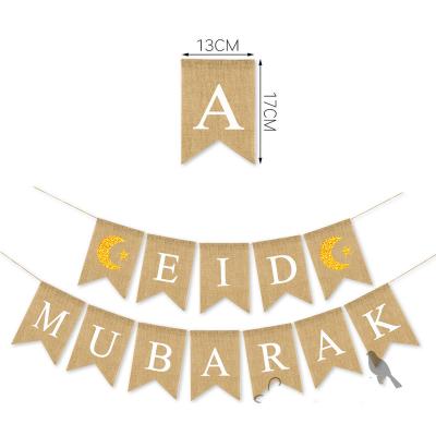 China Eid Mubarak Decorative Jute Flag Banner Hot Sale Durable Pull Flag For Eid Decoration Banner for sale