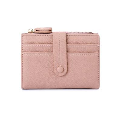 China Lovely anti-theft soft wallet with compact card holder women small ladies short key coin purse all in one bag with multiple card slots for sale