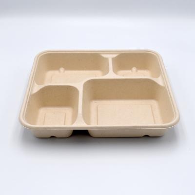 China Disposable Eco-Friendly Microwavable Degradable Bento Lunch Box 4 Compartment for sale